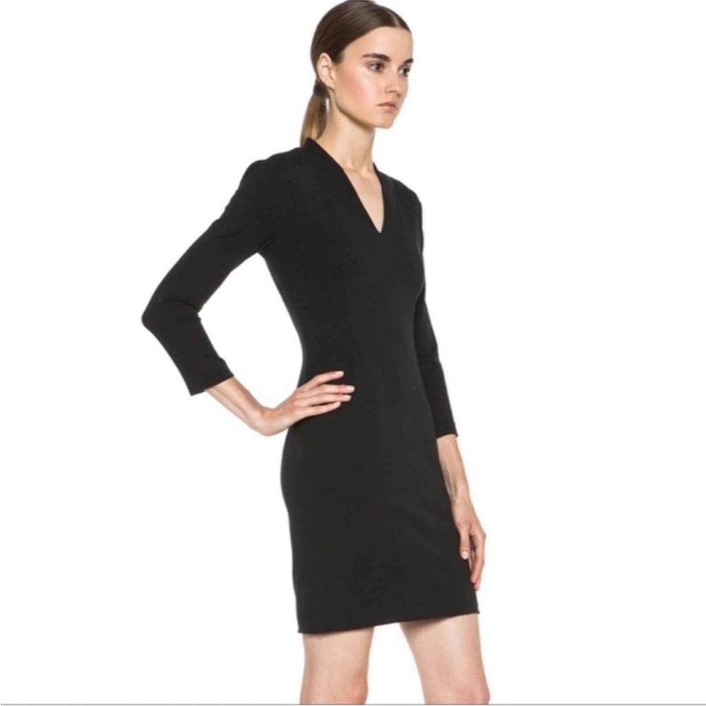 Helmut Lang Black V-Neck Back Zip 3/4 Sleeve Sheath Dress Women’s Sz Medium